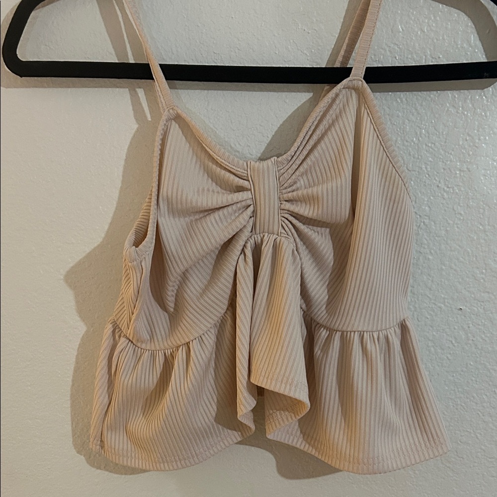 SHEIN Ribbed Bow-Front Spaghetti Strap Camisole - Cream